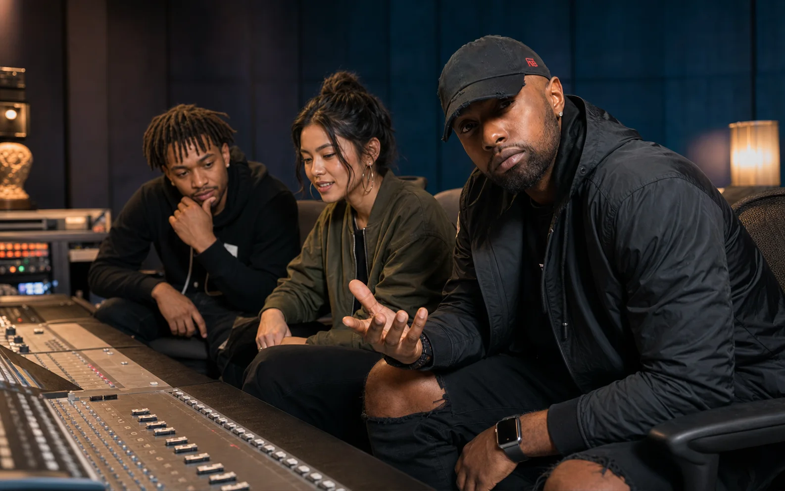 Chad Focus coaching independent artists during a collaborative studio session