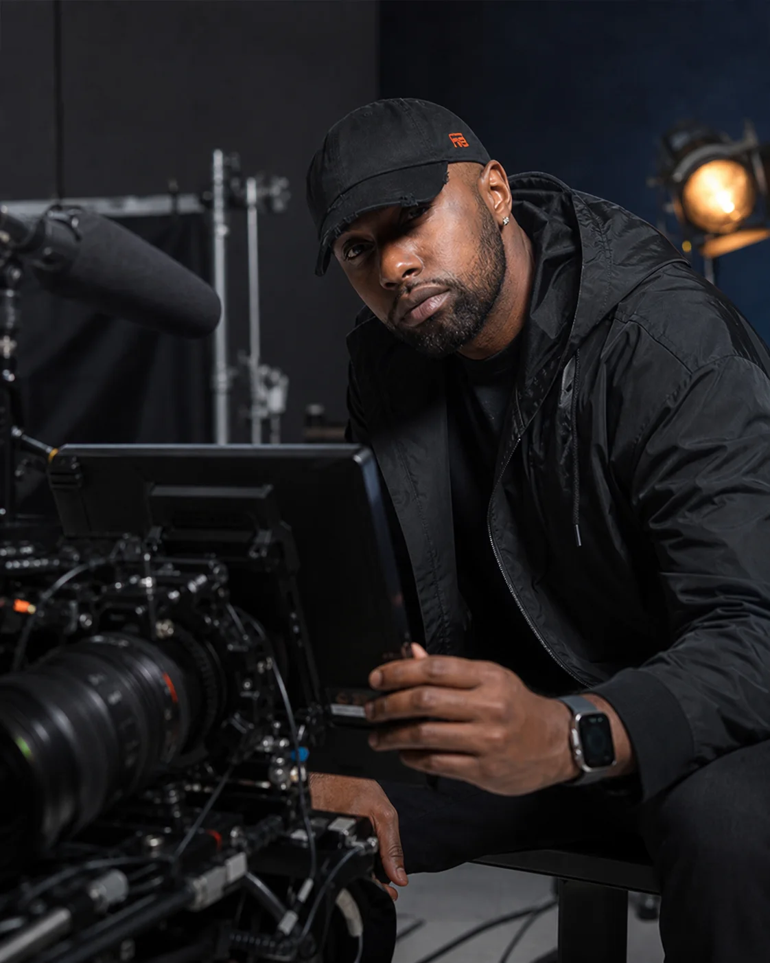 Chad Focus reviewing a professional music video production monitor