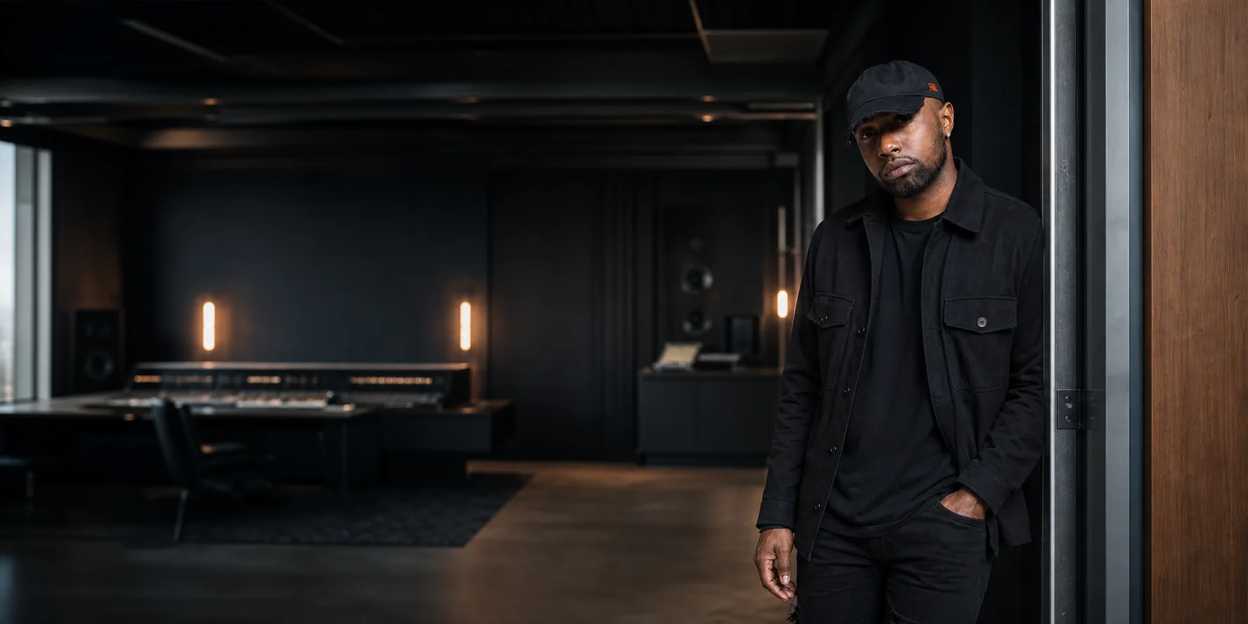 Chad Focus welcoming visitors into a professional recording studio