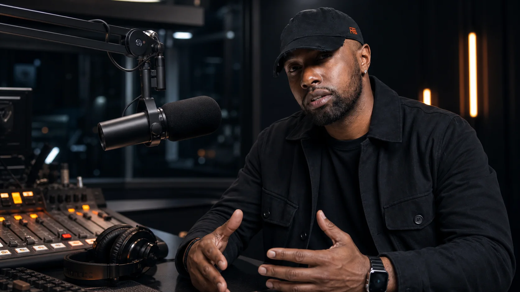 Chad Focus speaking during a professional radio interview